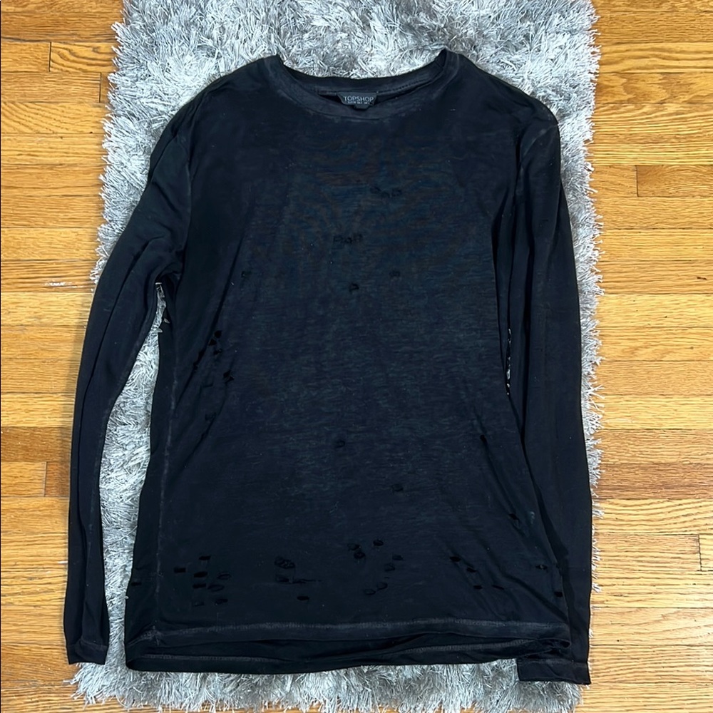 Black Long Sleeve Cut Out Shirt